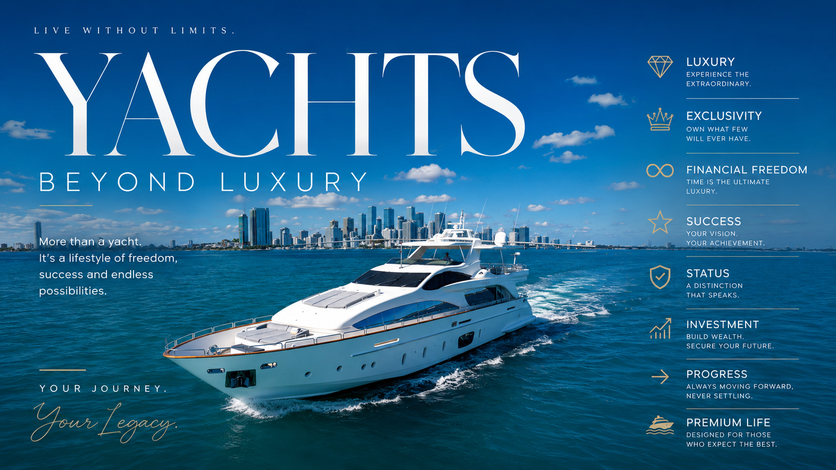 Composición editorial de yacht y beneficios de lujo